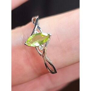 VTG 10k WG Peridot & Diamond Ring Marquise Cut Size 9.75